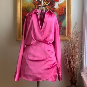 Zara long sleeve faux wrap pink dress